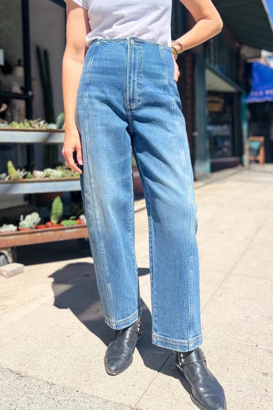  피스톨라 데님 팬츠 블레어 하이라이즈 솔기 배럴 진 데님 - PISTOLA