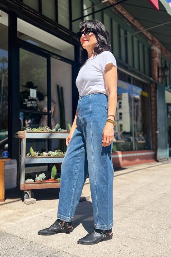  피스톨라 데님 팬츠 블레어 하이라이즈 솔기 배럴 진 데님 - PISTOLA