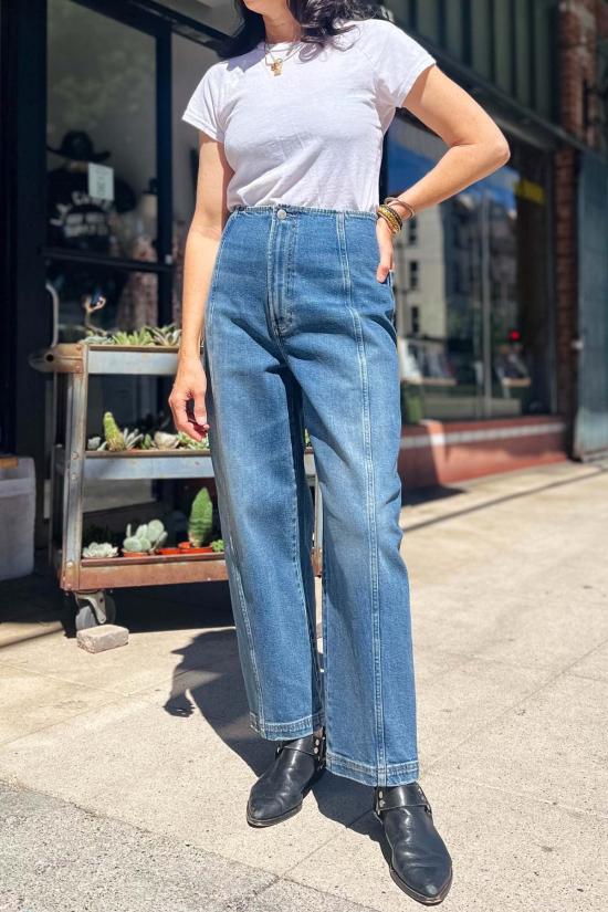  피스톨라 데님 팬츠 블레어 하이라이즈 솔기 배럴 진 데님 - PISTOLA