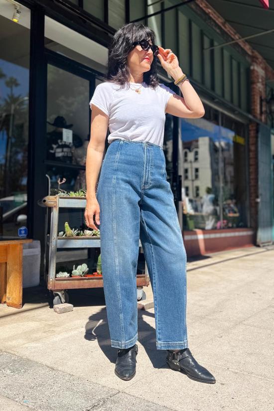  피스톨라 데님 팬츠 블레어 하이라이즈 솔기 배럴 진 데님