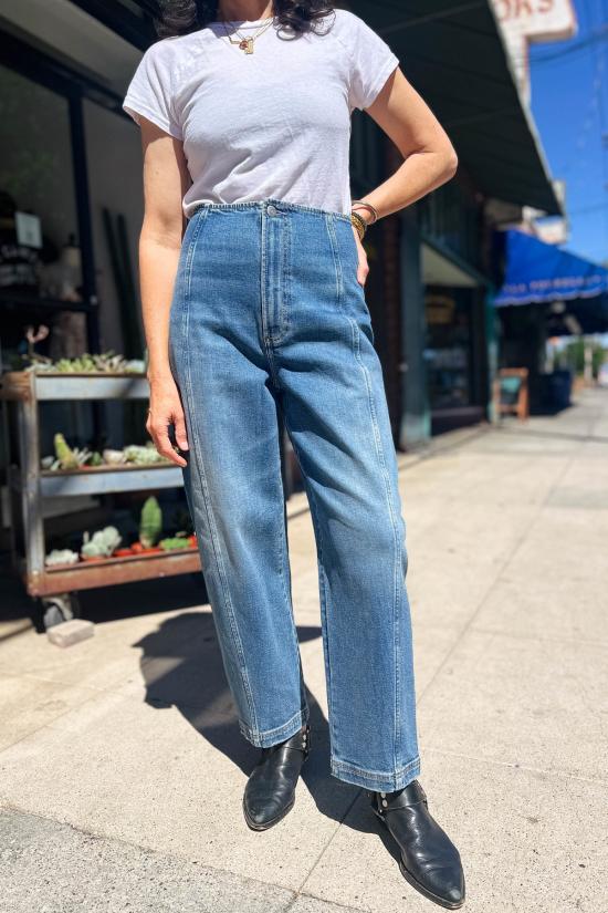 피스톨라 데님 팬츠 블레어 하이라이즈 솔기 배럴 진 데님 - PISTOLA
