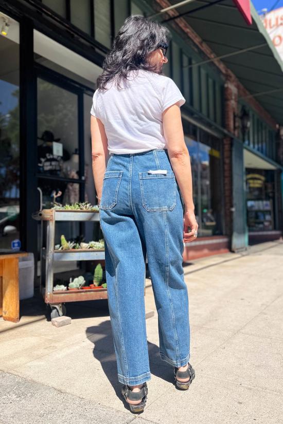  피스톨라 데님 팬츠 블레어 하이라이즈 솔기 배럴 진 데님 - PISTOLA