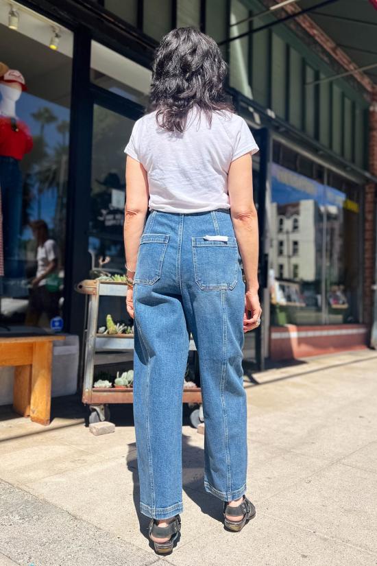  피스톨라 데님 팬츠 블레어 하이라이즈 솔기 배럴 진 데님 - PISTOLA