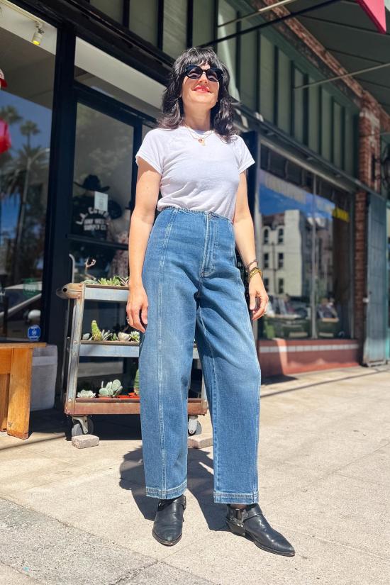  피스톨라 데님 팬츠 블레어 하이라이즈 솔기 배럴 진 데님 - PISTOLA