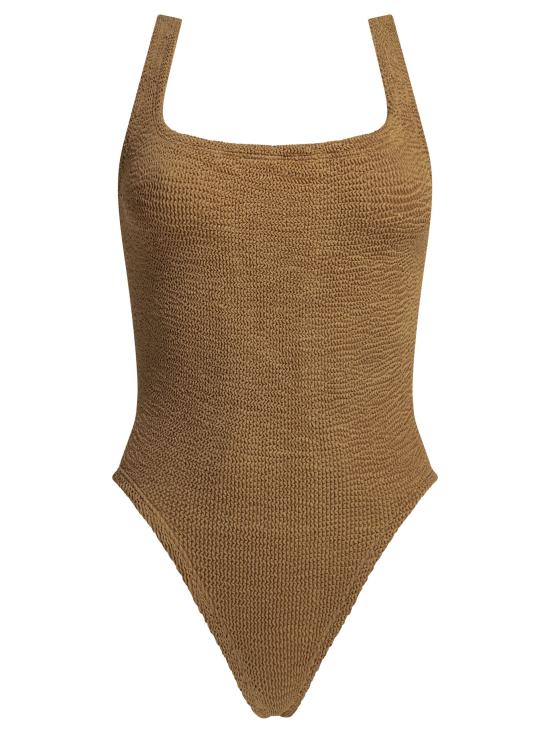26SS 훈자 지 원피스 수영복 SQUARE NECK SWIMMETALLIC CRINKLEMETALLIC COCOA Brown