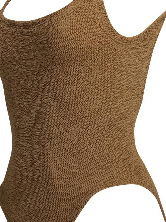 26SS 훈자 지 원피스 수영복 SQUARE NECK SWIMMETALLIC CRINKLEMETALLIC COCOA Brown - HUNZA G