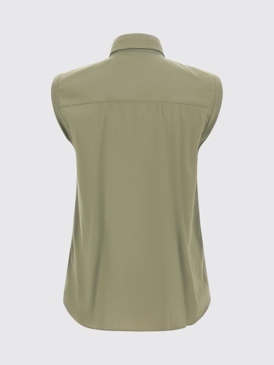 26SS 브루넬로 쿠치넬리 샤이니 트리밍 스트레치 코튼 포플린 슬리브리스 셔츠 M0091MA616 C3066 Green - BRUNELLO CUCINELLI