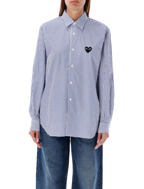 26SS 꼼데가르송 블랙하트 와펜 스트라이프 셔츠 AXB018051 BLUE