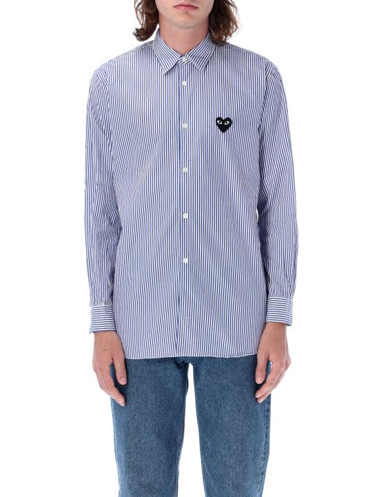 26SS 꼼데가르송 블랙하트 와펜 스트라이프 셔츠 AXB018051 BLUE - COMME DES GARCONS