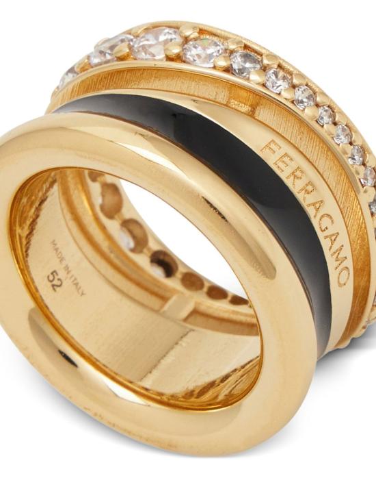 26SS 살바토레 페라가모 반지 760925 790651ORO BLACK CRYSTAL Oro black crystal - SALVATORE FERRAGAMO