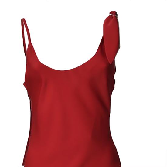 26SS 쿠레쥬 버클 숄더 스트랩 비대칭 미디 원피스 125CRO538PL0147 4015 Rosso - COURREGES