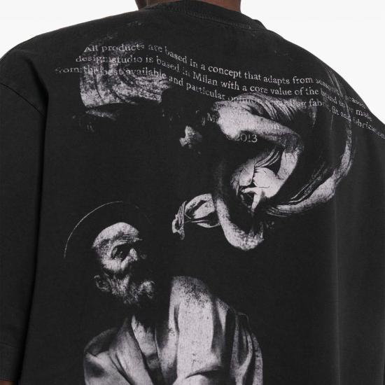  오프화이트 탑 S. 매튜 스케이트 로고 프린트 티셔츠 블랙