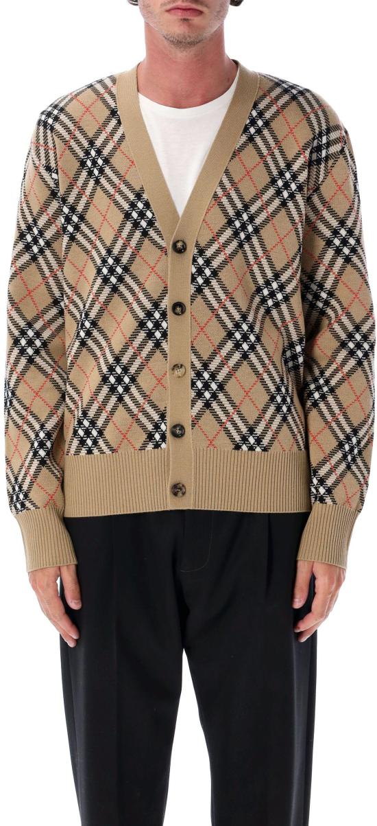 25FW 버버리 울 브이넥 체크 가디건 8110629 BEIGE