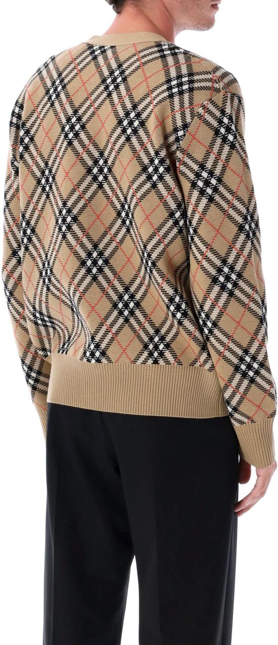 25FW 버버리 울 브이넥 체크 가디건 8110629 BEIGE - BURBERRY