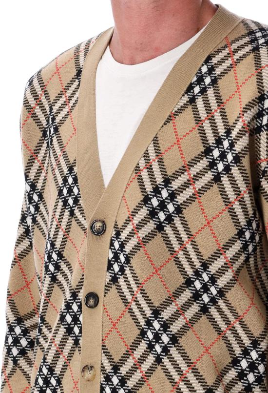 25FW 버버리 울 브이넥 체크 가디건 8110629 BEIGE - BURBERRY