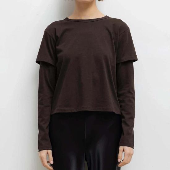  리셋 긴팔 티셔츠 레셋 마고 레이어드 롱 슬리브 탑 초콜릿