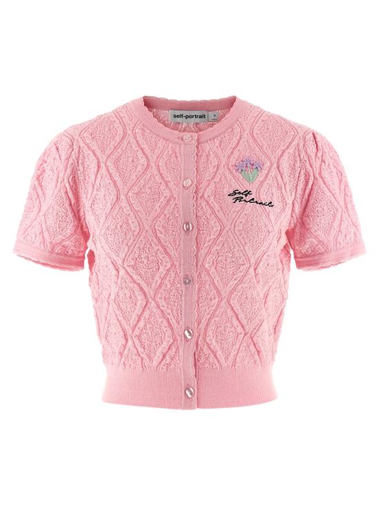  셀프 포트레이트 가디건 포인트엘 니트 탑 핑크