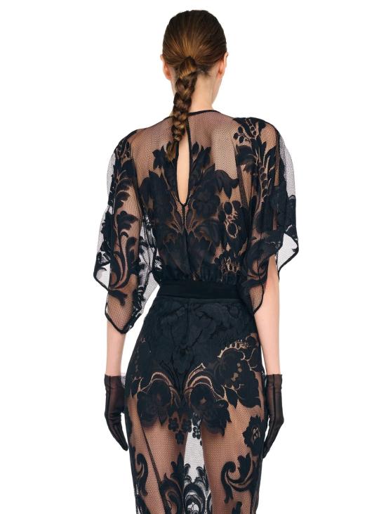 26SS 노마카말리 바디수트 티셔츠 Pizzo Damascato Reverse Nero 바디 - NORMA KAMALI