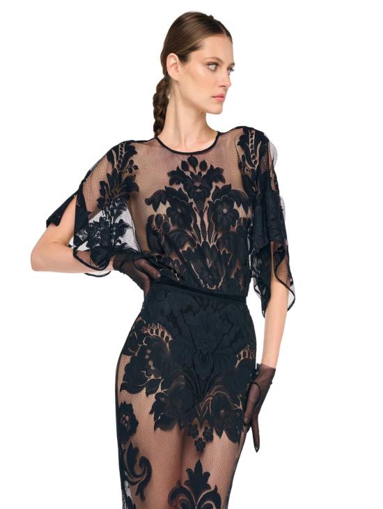 26SS 노마카말리 바디수트 티셔츠 Pizzo Damascato Reverse Nero 바디 - NORMA KAMALI