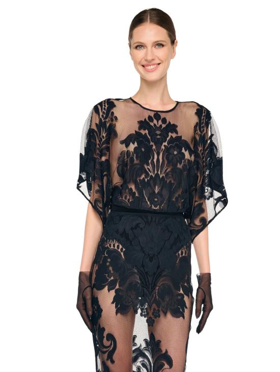 26SS 노마카말리 바디수트 티셔츠 Pizzo Damascato Reverse Nero 바디 - NORMA KAMALI