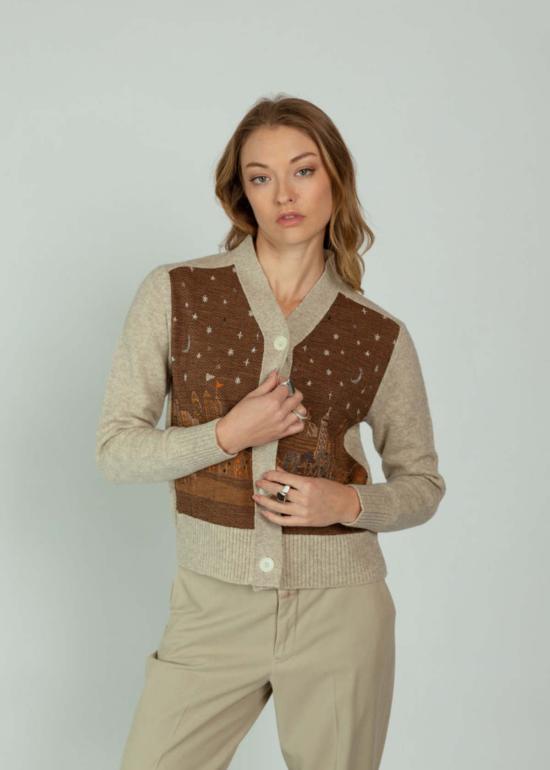  안티파스티 가디건 안티파스트 울 시티스케이프 카디건 브라운 베이지