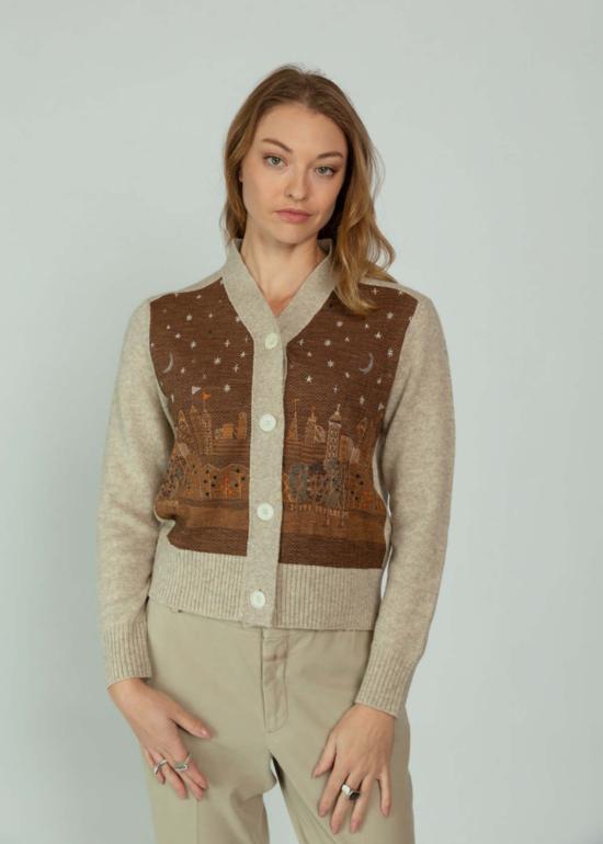  안티파스티 가디건 안티파스트 울 시티스케이프 카디건 브라운 베이지 - ANTIPAST
