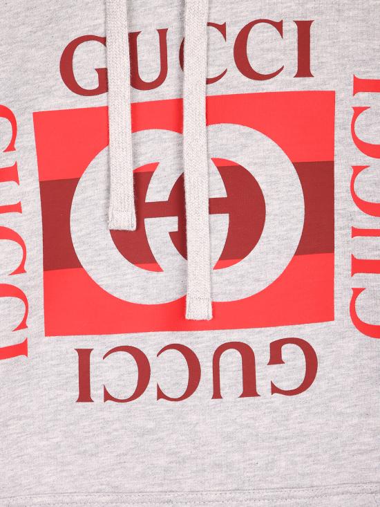 26FW 구찌 로고 프린트 코튼 저지 후드 티셔츠 788771 XJHDP 1230 Grey - GUCCI
