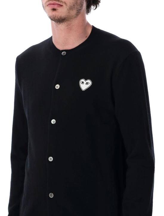 25FW 꼼데가르송 플레이 화이트 하트 니트 가디건 AX N061 051 Nero - COMME DES GARCONS