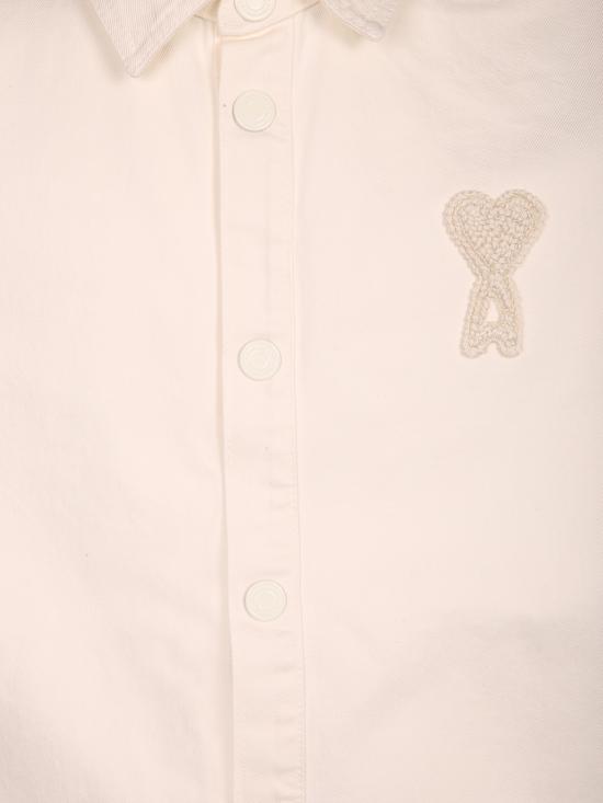 26SS 아미 톤온톤 로고 코튼 니트 오버셔츠 UJK897 DE0126 136 White - AMI
