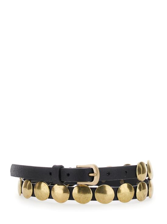  골든구스 벨트 골든 구스 트리니다드 , 핀 버클 잠금 및 스터드 디테일, 블랙 가죽