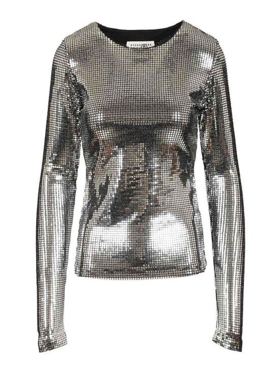 26SS MM6 메종마르지엘라 메탈릭 롱 슬리브 탑 S52NH0041S23734905 Silver