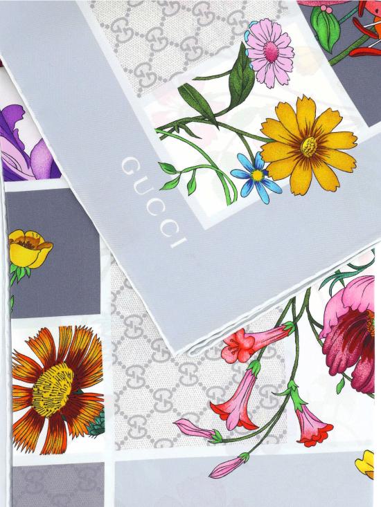 26SS 구찌 프린트 실크 트윌 까레 850107 3G0011963 PERAL LIGHT GREY - GUCCI