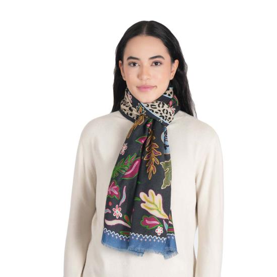  비스마야 머플러/스카프 와일드 그레이스 울 자수 스카프 네이비 블루 - VISMAYA