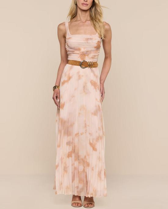  라장스 롱 스커트 토린 플리츠 맥시 스커트 프라페 멀티 타이 다이 - L'AGENCE