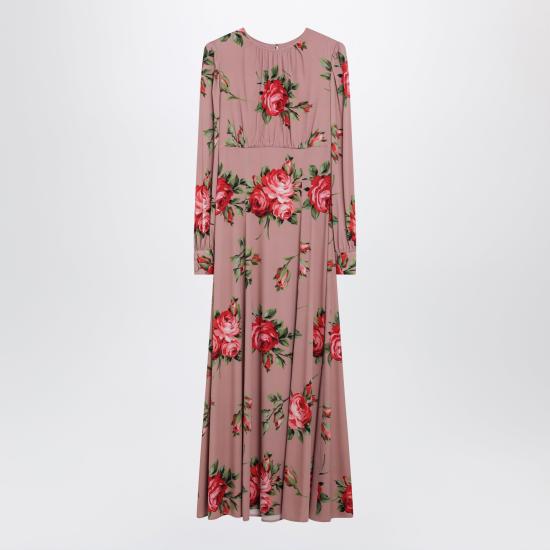 26SS 돌체앤가바나 로즈 부케 프린트 샤무스 드레스 F610OTFSA8Q HF5ZN PINK