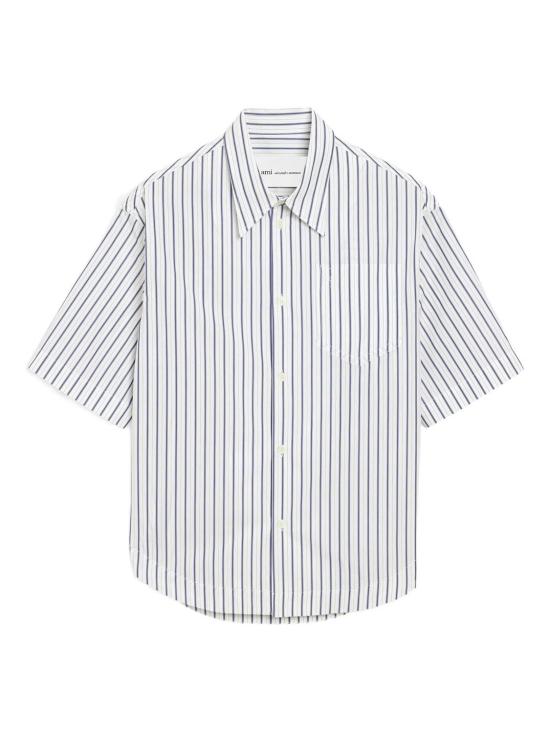 26SS 아미 스트라이프 코튼 숏슬리브 아미 드 하트 와이드 셔츠 USH809CO0220 A074 WHITE