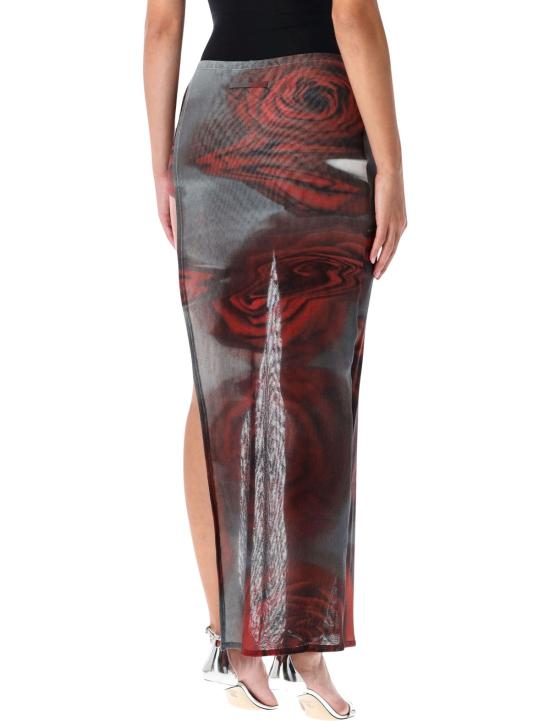  장 폴 고티에 롱 스커트 레드 블러리 로즈 튤 스커트 화이트/레드 - JEAN PAUL GAULTIER