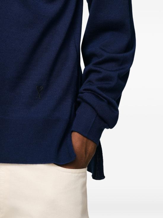 26SS 아미 씬 울 크루넥 아미 드 하트 스웨터 UKS856 KN0066A021 Blue - AMI