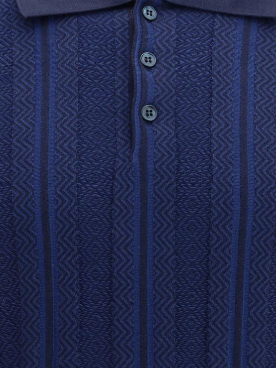 26SS 브루넬로 쿠치넬리 자카드 니트 폴로 셔츠 M29806305 CFP55 Navy - BRUNELLO CUCINELLI