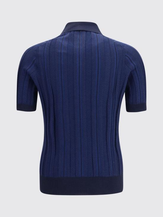 26SS 브루넬로 쿠치넬리 자카드 니트 폴로 셔츠 M29806305 CFP55 Navy - BRUNELLO CUCINELLI