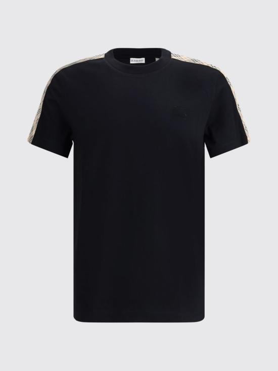 26SS 버버리 체크 트리밍 코튼 티셔츠 8106248 Black - BURBERRY