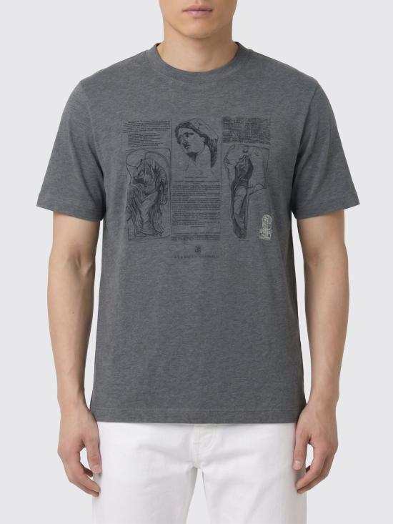 26SS 브루넬로 쿠치넬리 크루넥 프린트 코튼 저지 티셔츠 M0B138517 CIF40 Grey