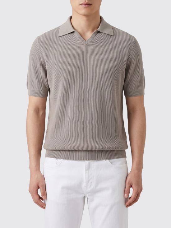 26SS 브루넬로 쿠치넬리 잉글리시 립 코튼 니트 폴로셔츠 M29400015 CSJ77 Brown