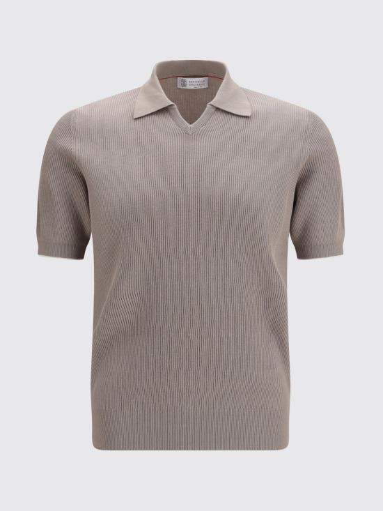 26SS 브루넬로 쿠치넬리 잉글리시 립 코튼 니트 폴로셔츠 M29400015 CSJ77 Brown - BRUNELLO CUCINELLI