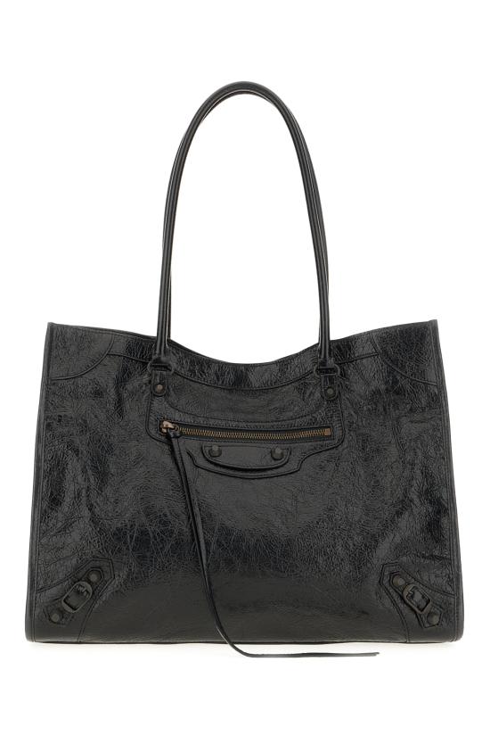 26FW 발렌시아가 가죽 로고 토트백 가방 8469212ABEK 1000 BLACK
