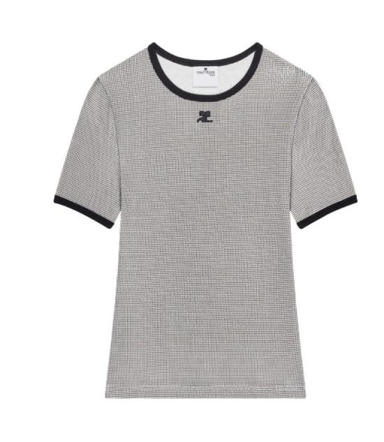 26SS 쿠레쥬 반팔 티셔츠 126JTS017JS0223 B217 HOUNDSTOOTH BLACK