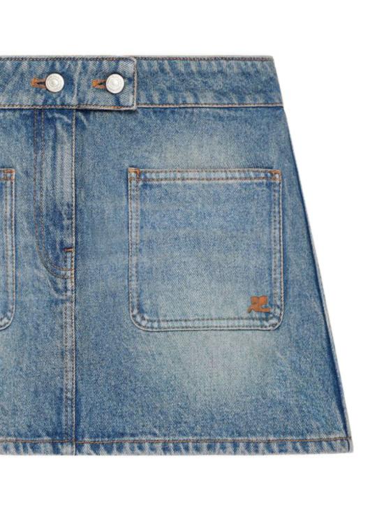 26SS 쿠레쥬 시그니처 데님 미니 스커트 126DJU342DE0058 7055 DENIM BLEU DELAVE - COURREGES