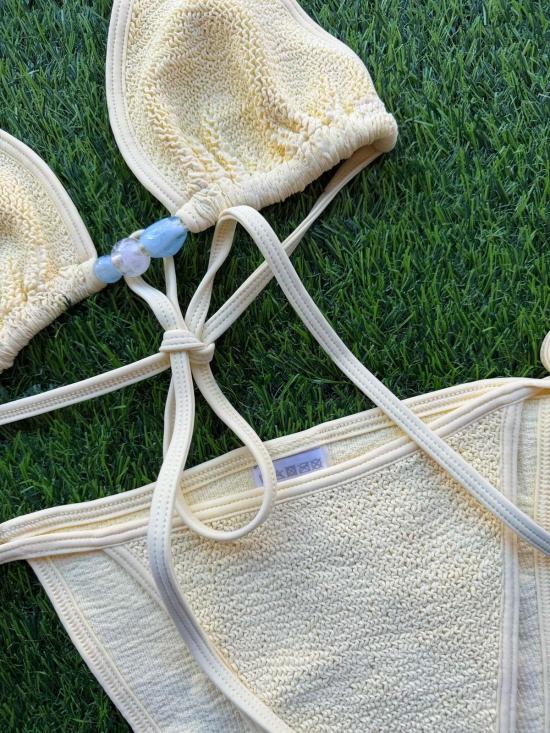  훈자 지 비키니 수영복 훈자 G 지나 트라이앵글 비즈 비키니 세트 버터 - HUNZA G