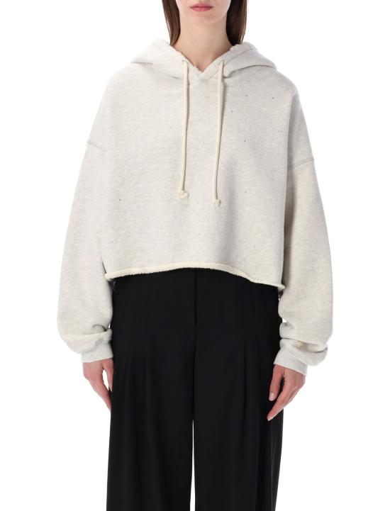  골든구스 스웨터 골든 구스 스타 크롭 후드 스웨트셔츠 빈티지 그레이 멜란지