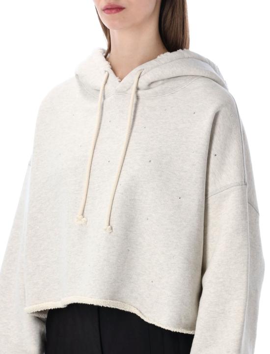  골든구스 스웨터 골든 구스 스타 크롭 후드 스웨트셔츠 빈티지 그레이 멜란지 - GOLDEN GOOSE
